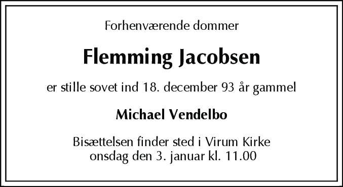 Dødsannonce for Flemming Jacobsen