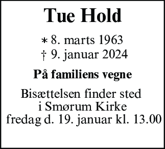 Dødsannonce for Tue Hold