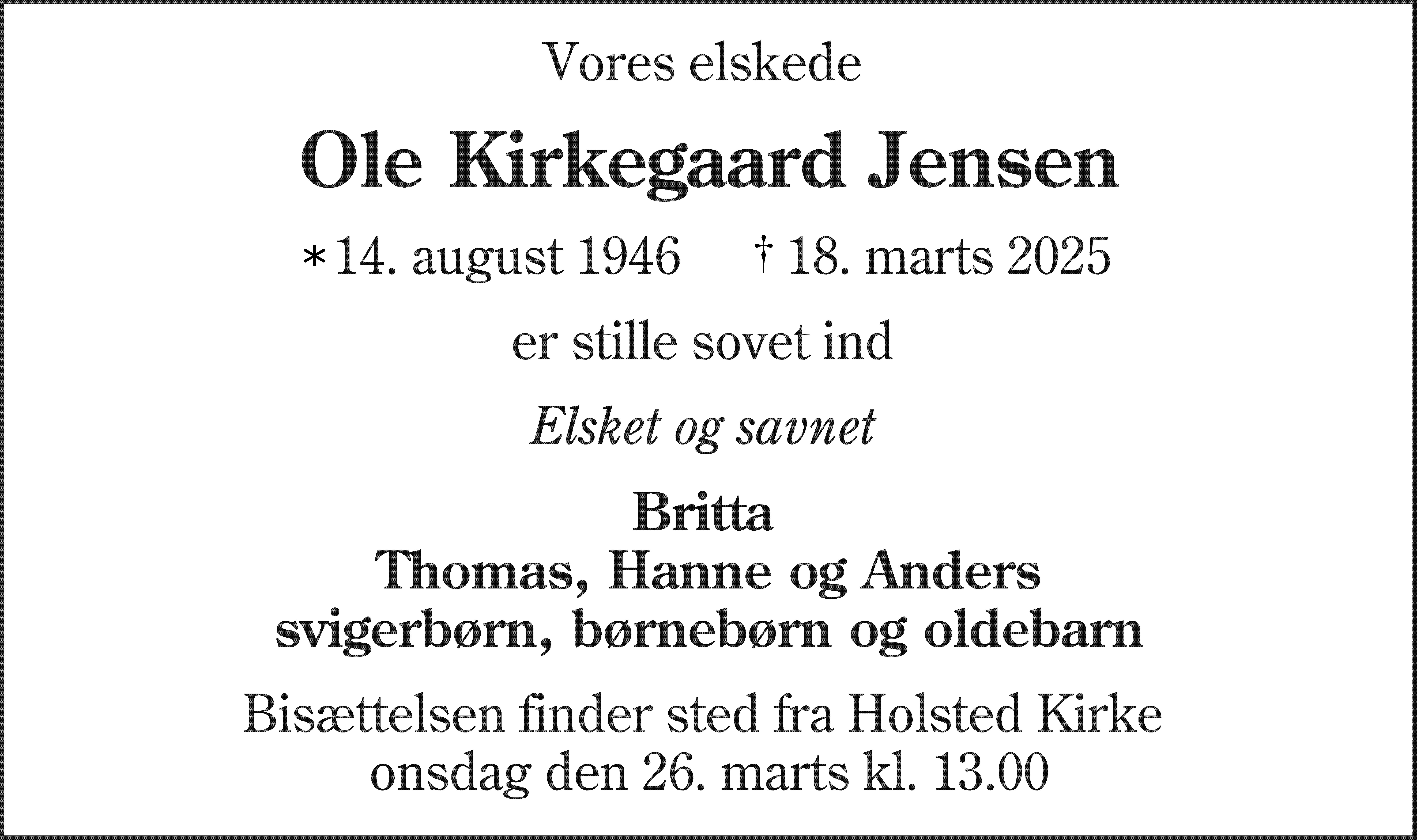 Dødsannonce for Ole Kirkegaard Jensen