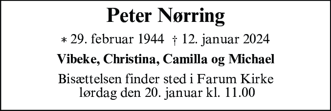 Dødsannonce for Peter Nørring