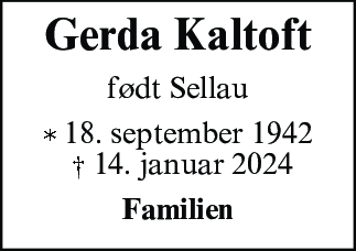 Dødsannonce for Gerda Solveig Kaltoft