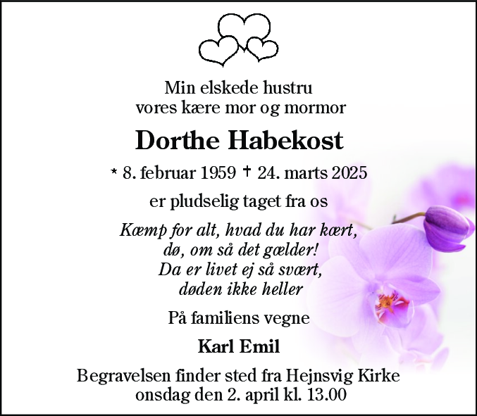 Dødsannonce for Dorthe Habekost