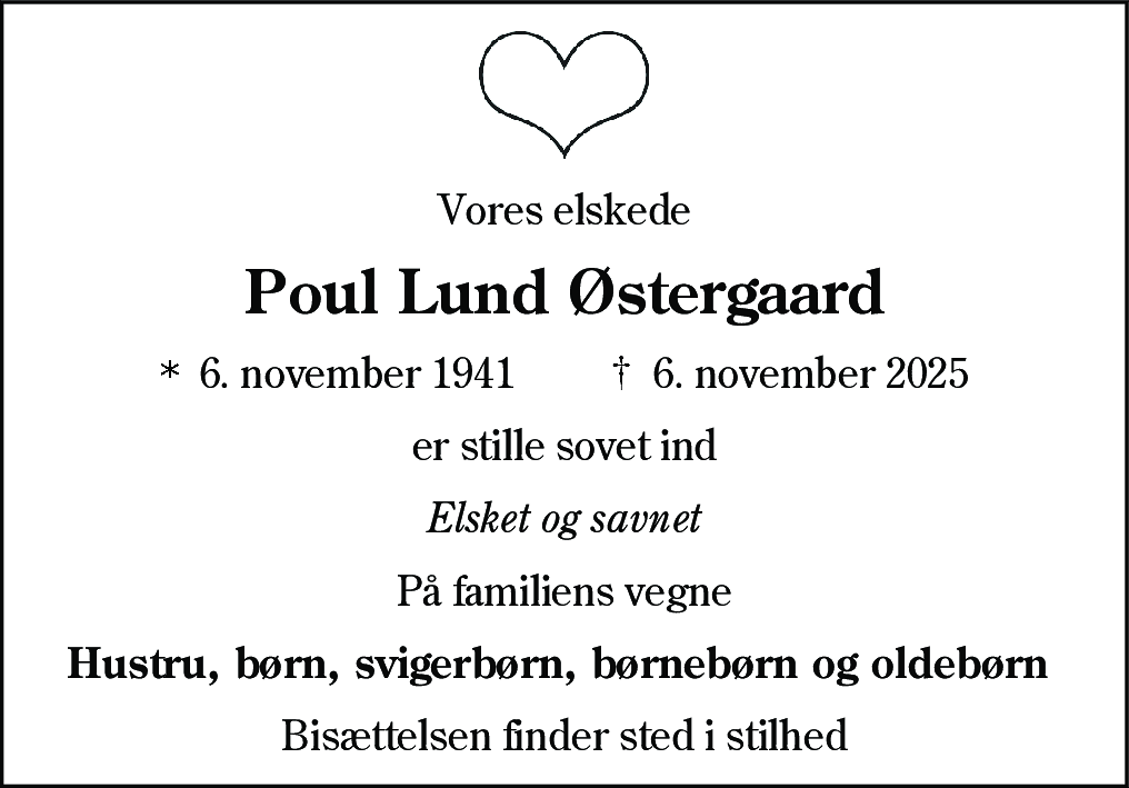 Dødsannonce for Poul Lund Østergaard