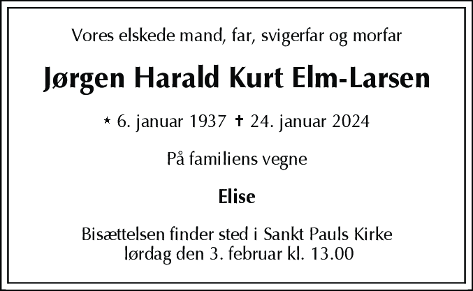 Dødsannonce for Jørgen Harald Kurt Elm-Larsen