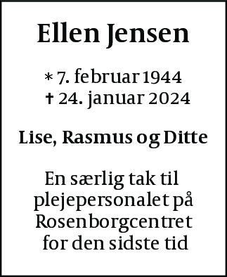 Dødsannonce for Ellen Jensen