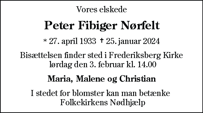 Dødsannonce for Peter Fibiger Nørfelt