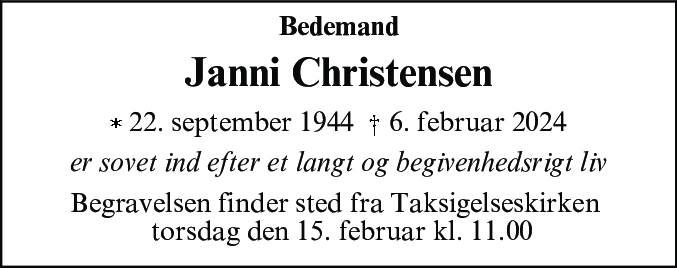 Dødsannonce for Janni Christensen