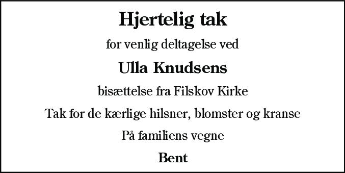 Dødsannonce for Ulla Marie Knudsen