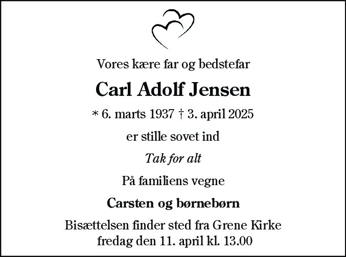 Dødsannonce for Carl Adolf Jensen