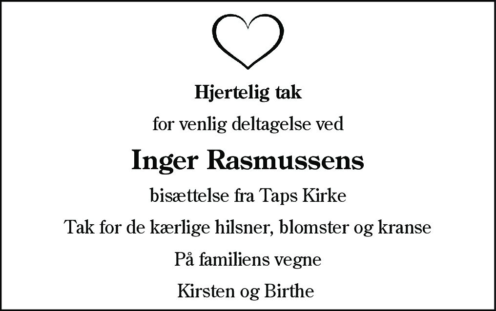 Dødsannonce for Inger Rasmussen