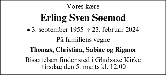 Dødsannonce for Erling Sven Søemod