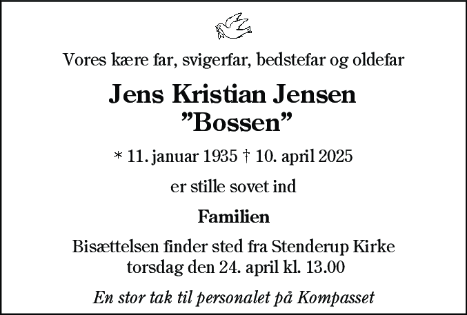 Dødsannonce for Jens Kristian Jensen