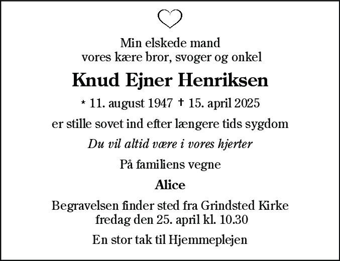Dødsannonce for Knud Ejner Henriksen