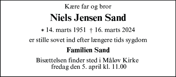 Dødsannonce for Niels Jensen Sand