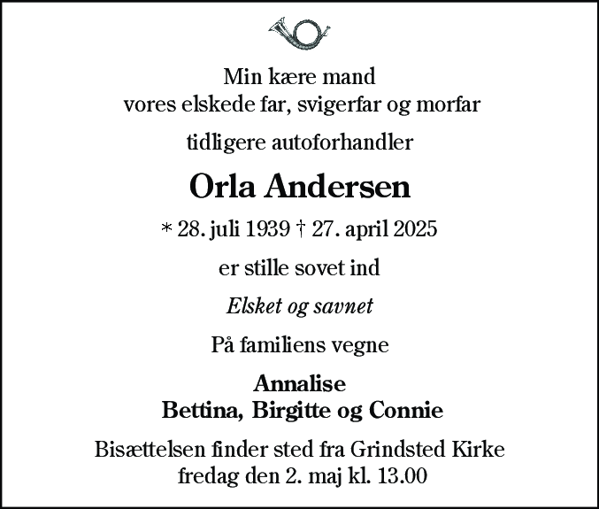 Dødsannonce for Orla Andersen