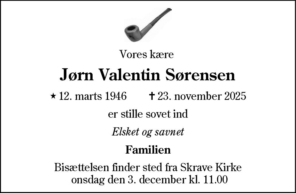 Dødsannonce for Jørn Valentin Sørensen