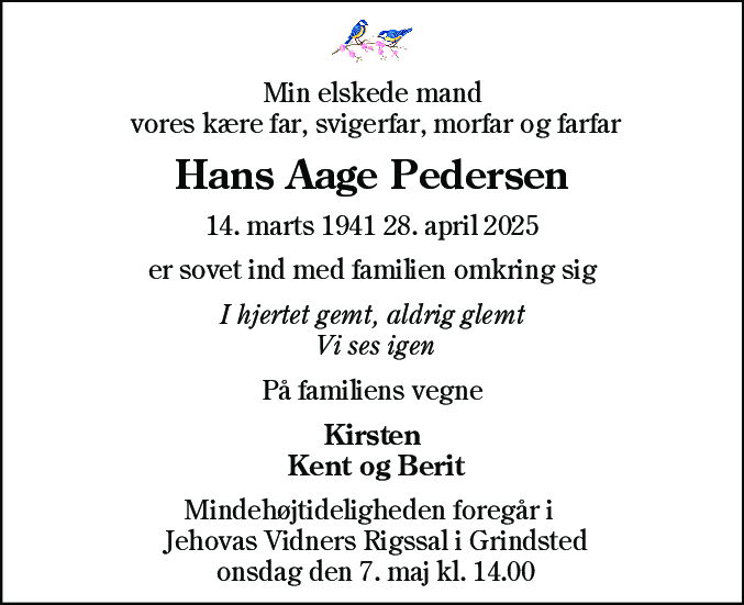 Dødsannonce for Hans Aage Pedersen