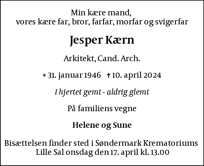 Dødsannonce for Jesper Kærn