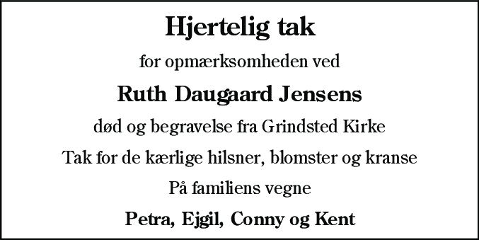 Dødsannonce for Ruth Daugaard Jensen