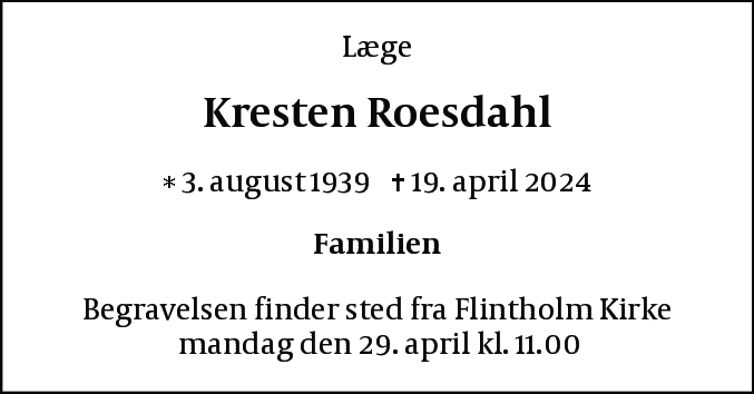 Dødsannonce for Kresten Roesdahl