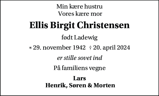 Dødsannonce for Ellis Birgit Christensen