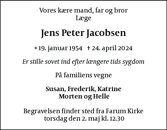 Dødsannonce for Jens Peter Jacobsen