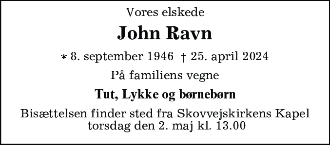 Dødsannonce for John Ravn