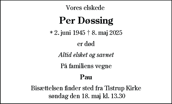 Dødsannonce for Per Døssing