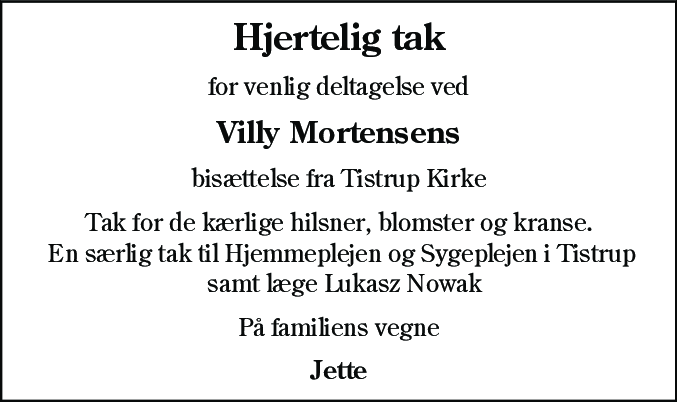 Dødsannonce for Villy Mortensen