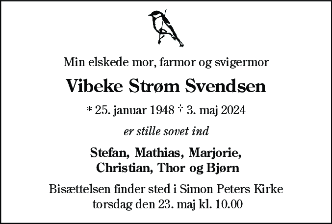 Dødsannonce for Vibeke Strøm Svendsen