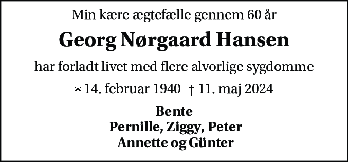 Dødsannonce for Georg Nørgaard Hansen