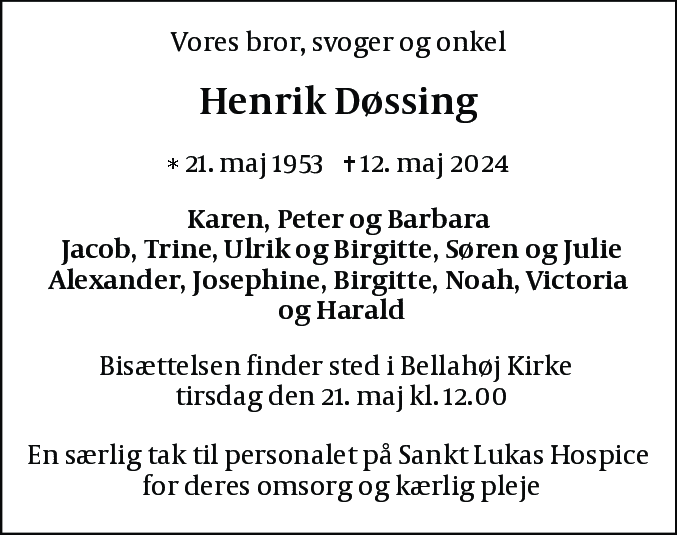 Dødsannonce for Henrik Døssing