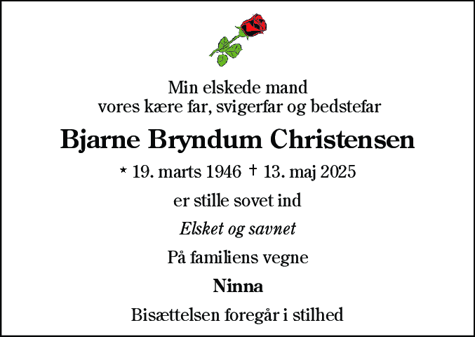 Dødsannonce for Bjarne Bryndum Christensen