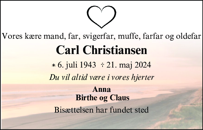 Dødsannonce for Carl Christian Furbo Christiansen