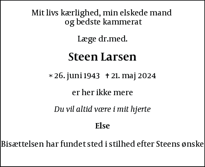 Dødsannonce for Steen Larsen