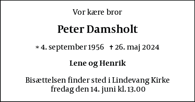 Dødsannonce for Peter Damsholt
