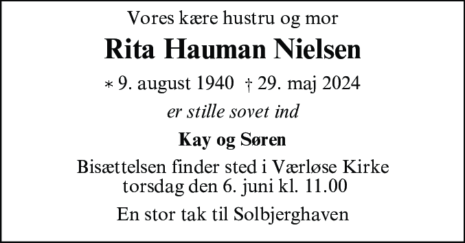 Dødsannonce for Rita Nielsen
