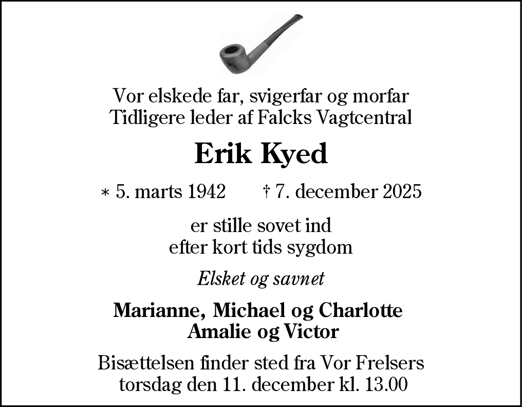 Dødsannonce for Erik Kyed
