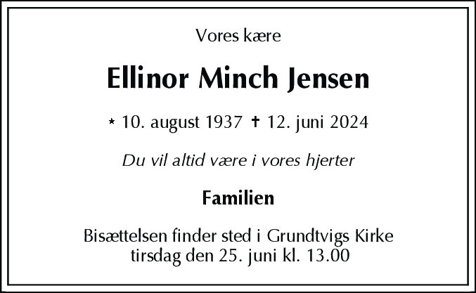 Dødsannonce for Ellinor Minch Jensen