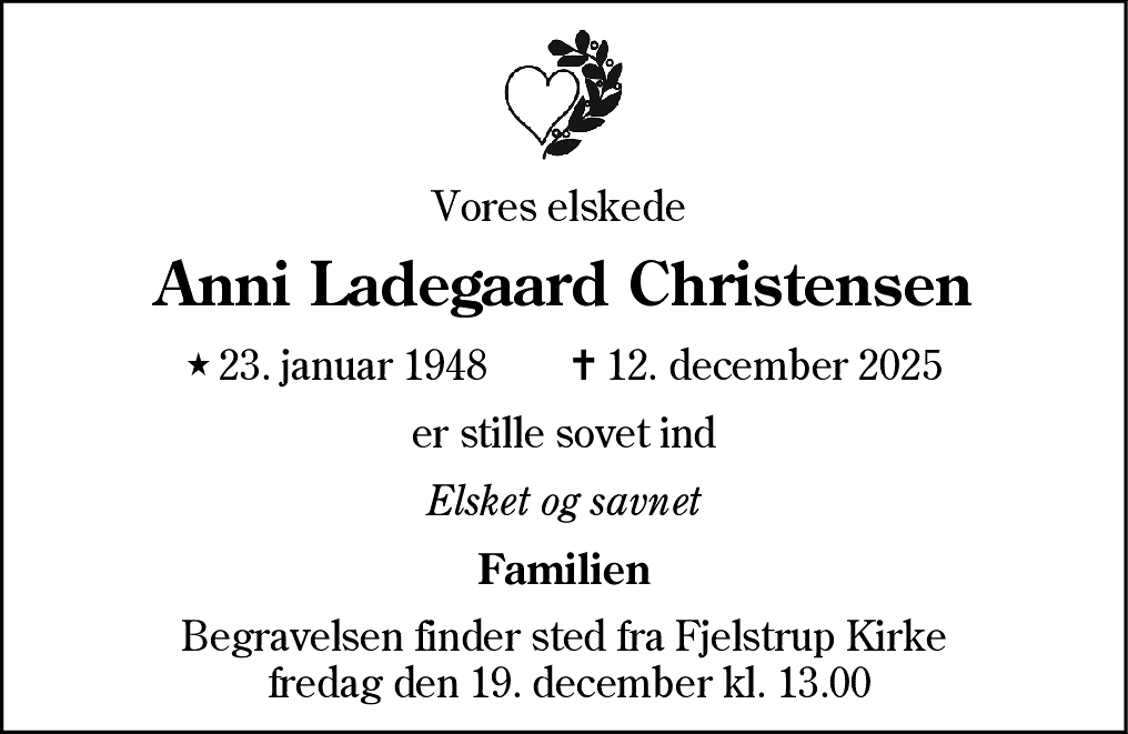 Dødsannonce for Anni Ladegaard Christensen