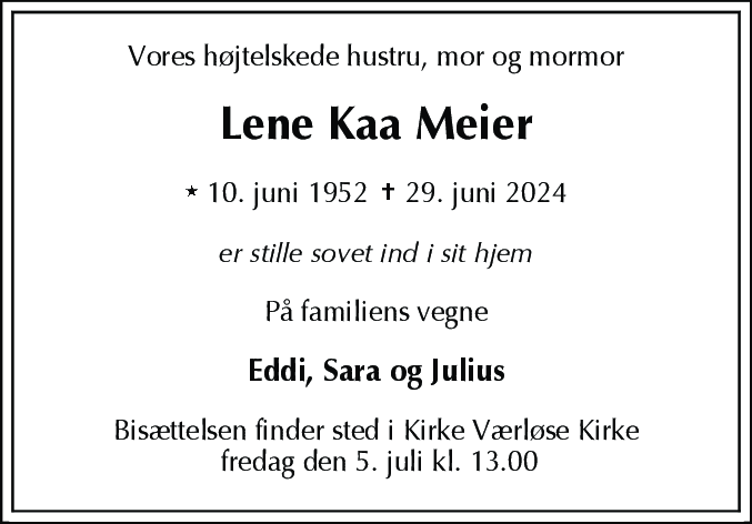 Dødsannonce for Lene Kaa Meier