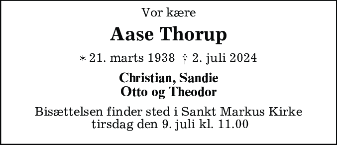 Dødsannonce for Aase Thorup