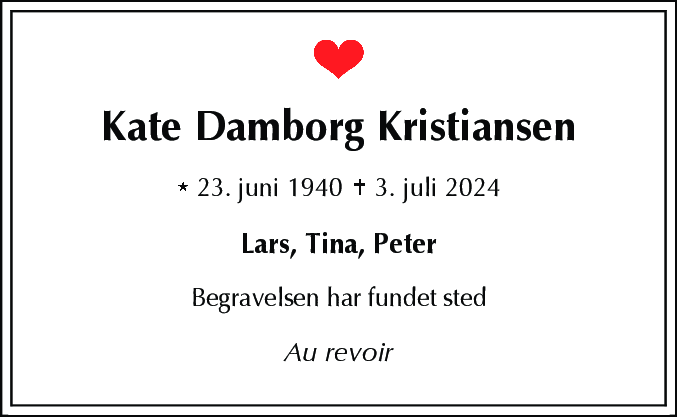 Dødsannonce for Kate Damborg Kristiansen