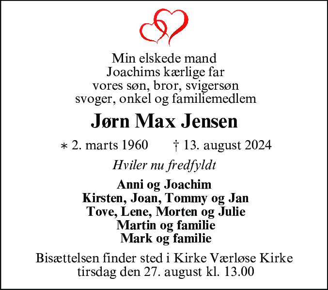 Dødsannonce for Jørn Max Jensen