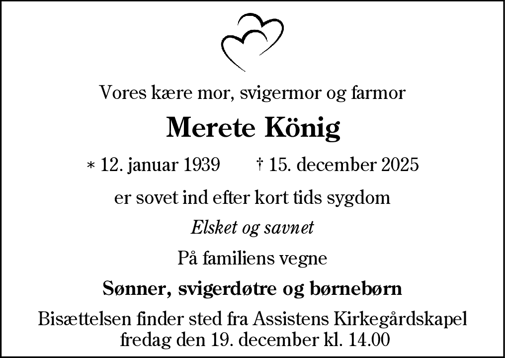 Dødsannonce for Lillian Merete Kønig