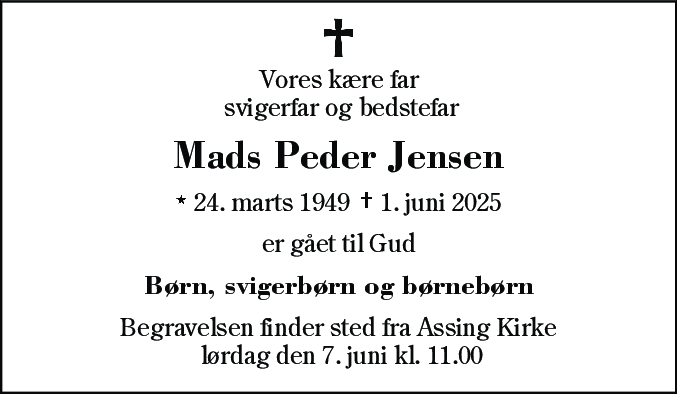 Dødsannonce for Mads Peder Jensen