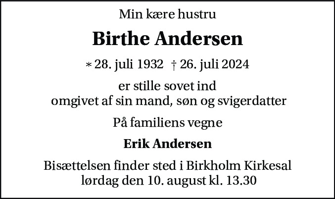 Dødsannonce for Birthe Andersen