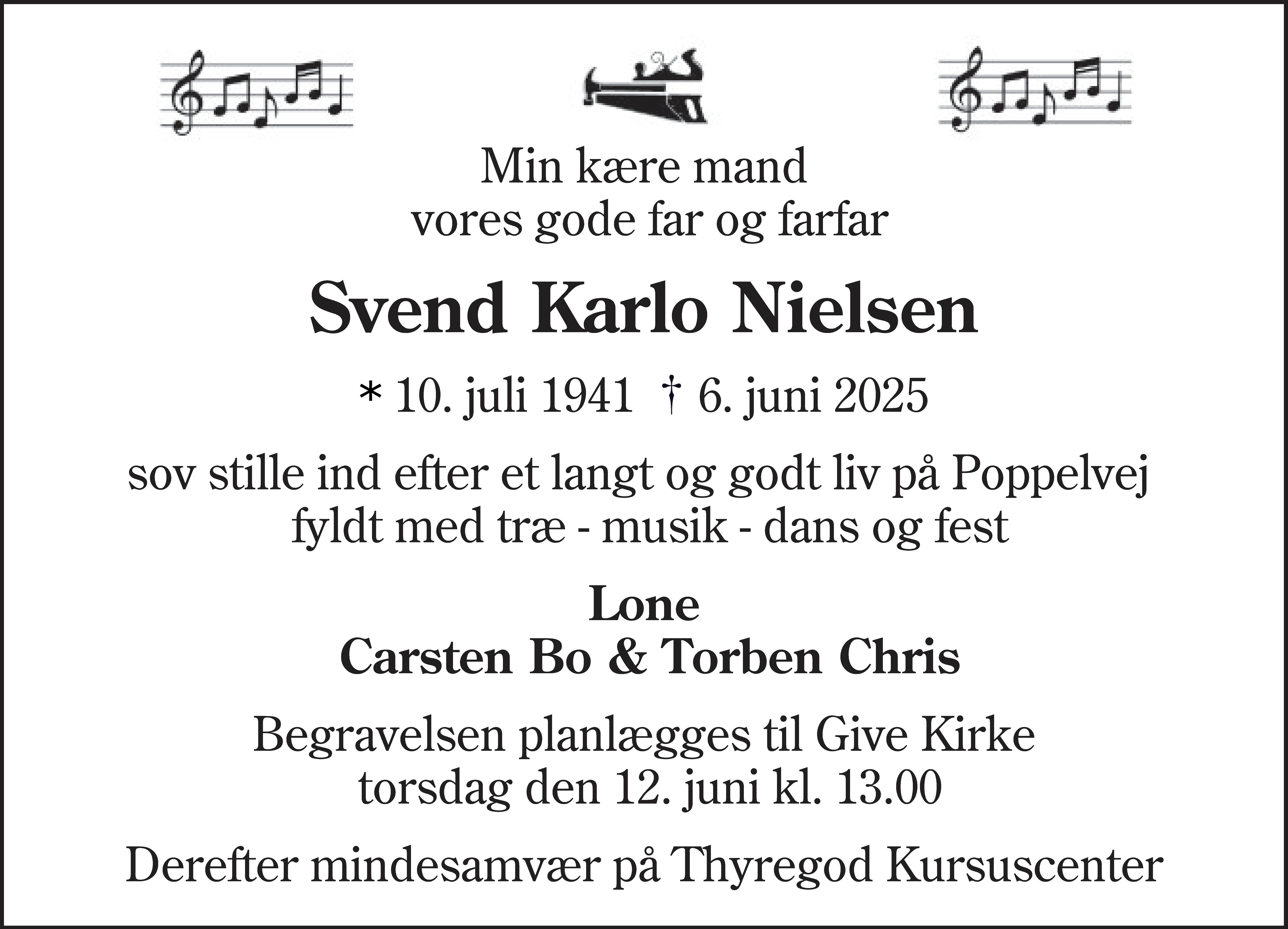 Dødsannonce for Svend Karlo Nielsen