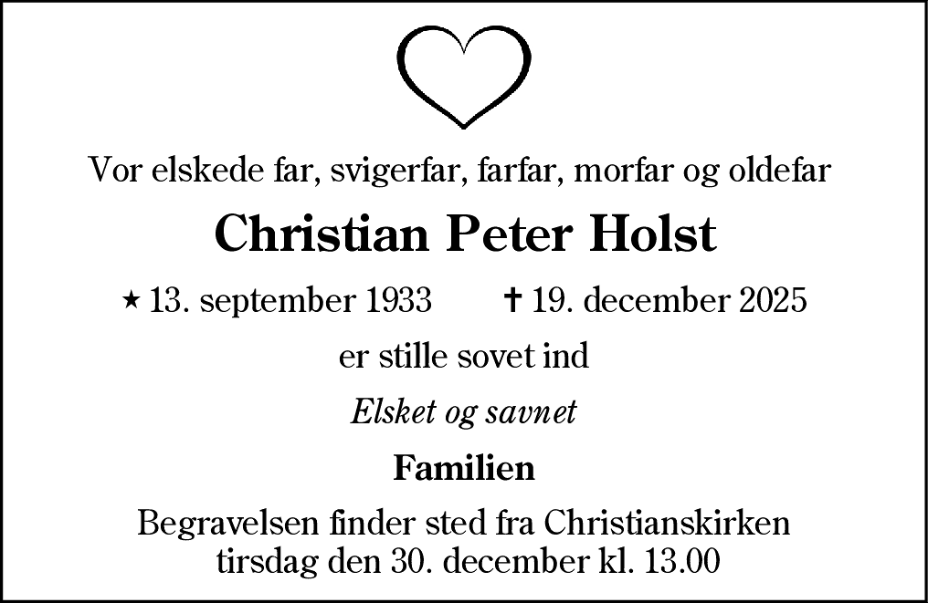 Dødsannonce for Christian Peter Holst