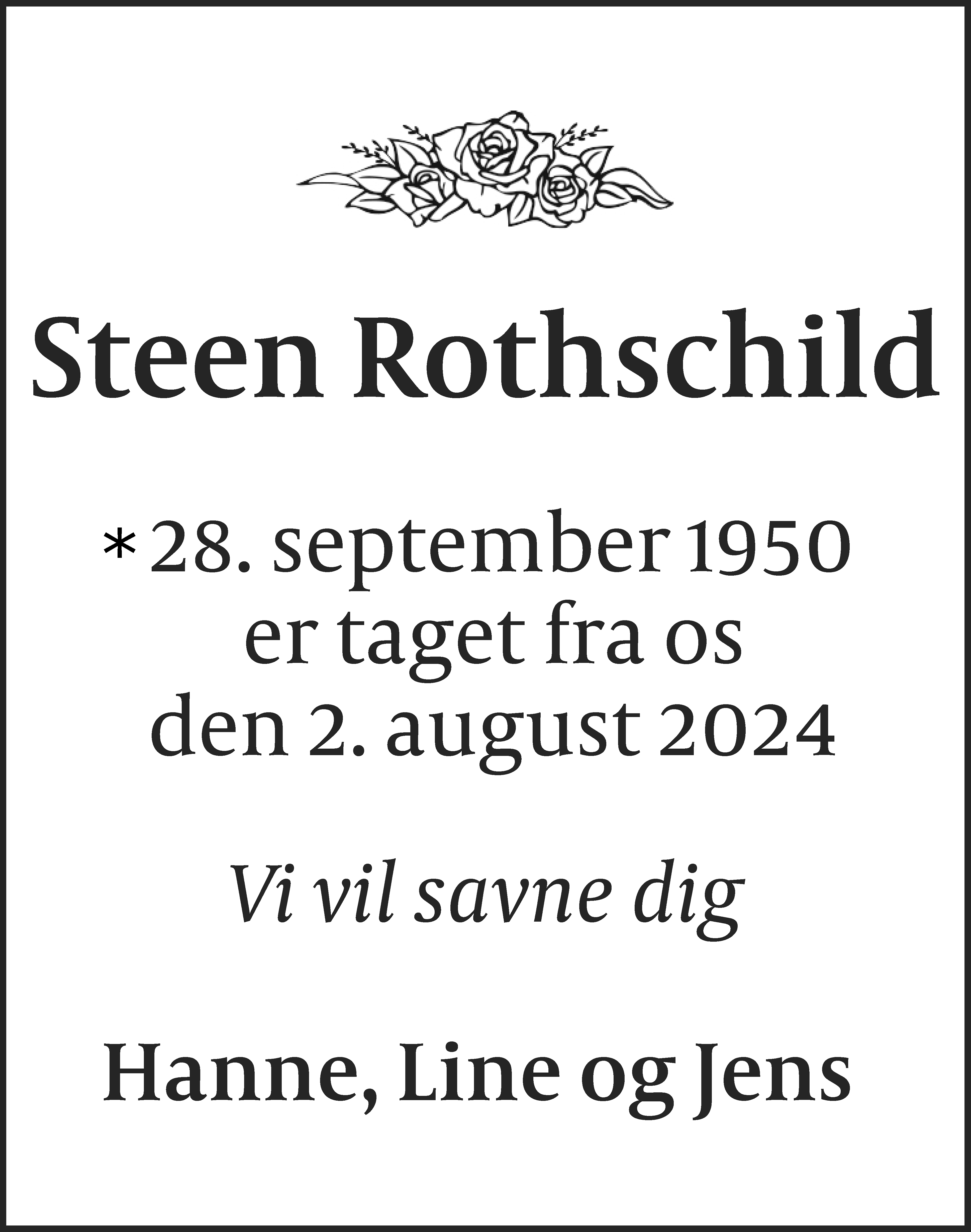 Dødsannonce for Steen Rothschild